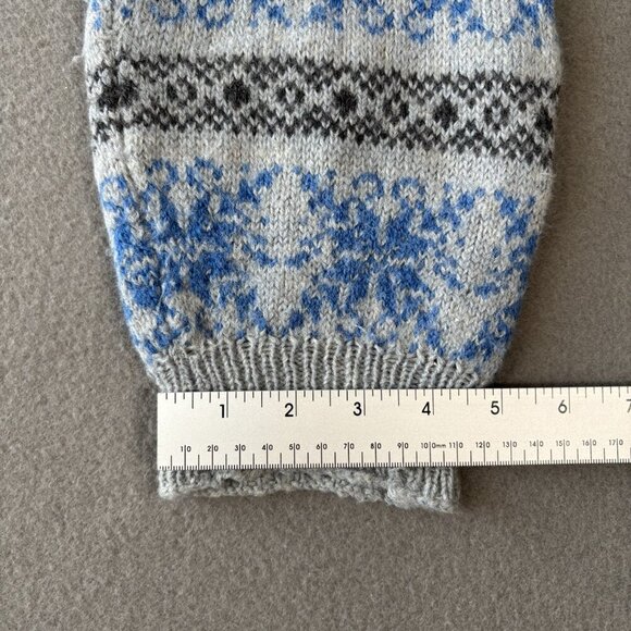Handmade Knit VTG Fair Isle Wool Blend Nordic Ski Sweater Grey Blue S/M Outdoors - Picture 7 of 12